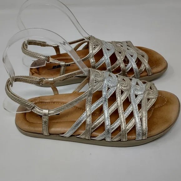 Earth Razzle Gold Strappy Leather Comfort Sandals Women's Size 6 - Picture 2 of 12